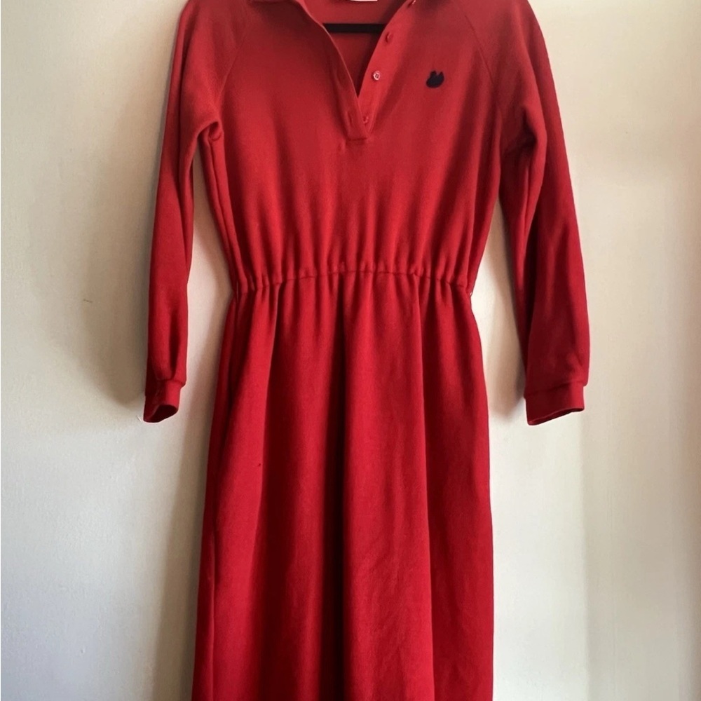 VINTAGE 70s Polo Dress, Long Sleeve, Retro, Cotton, POCKETS